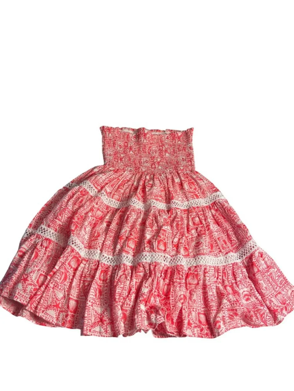 Lilly Pulitzer Mizner red (pink) L Strapless Smocked Tiered Mini Kelvina Dress - Picture 3 of 14